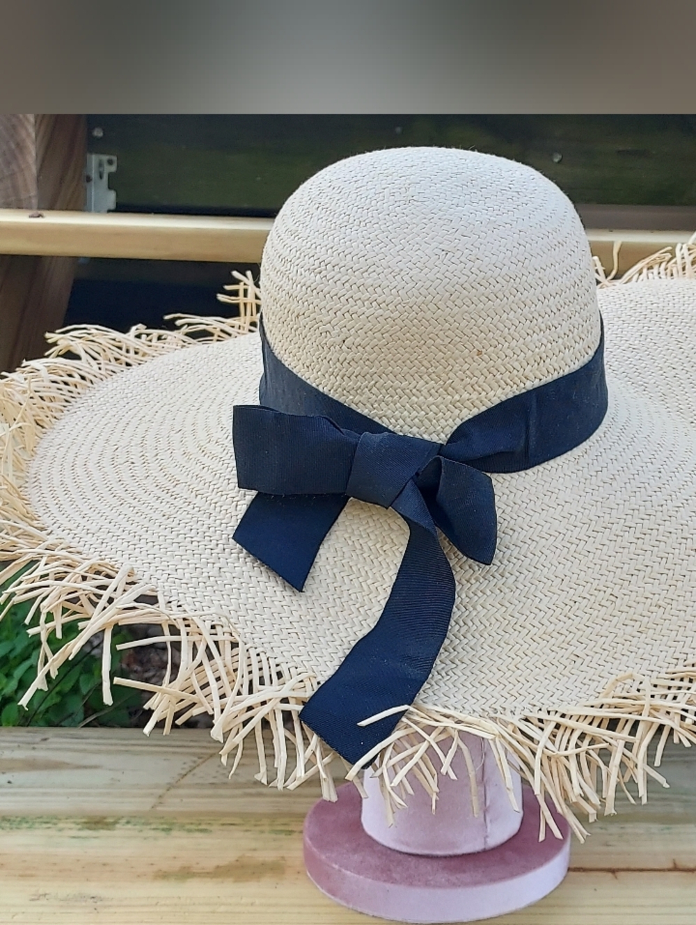 J. Crew Wide Brim Straw Sun Hat with Black Bow